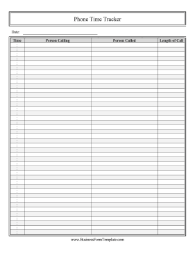 Telephone Time Tracker Business Form Template