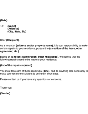 Request for Tenant Repairs Business Form Template