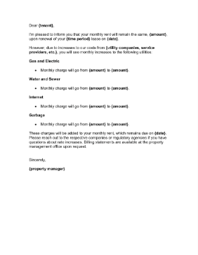 Tenant Utilities Increase Letter Business Form Template
