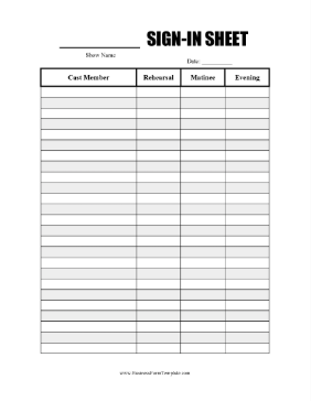 Theater Cast Sign In Sheet Business Form Template