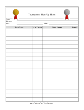 Tournament Signup Sheet Business Form Template