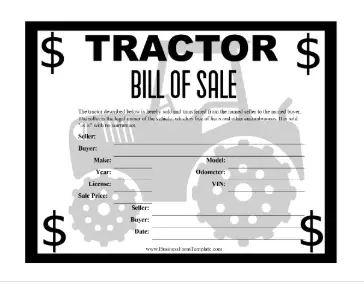 Tractor Bill Of Sale Certificate Business Form Template