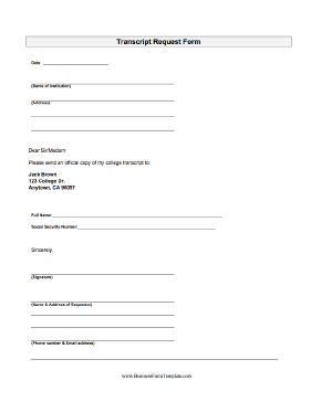 Transcript Request Business Form Template