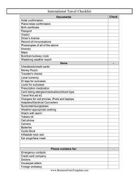 Travel Abroad Packing Checklist Business Form Template