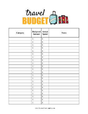 Travel Budget Business Form Template