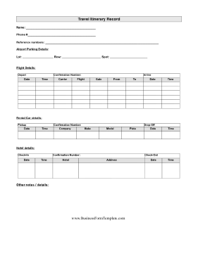 Travel Itinerary Business Form Template