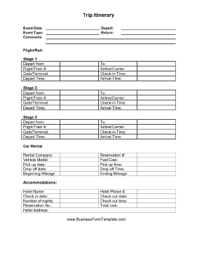 Trip Itinerary Business Form Template
