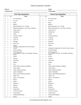 Trip Vehicle Inspection Checklist Business Form Template