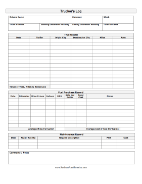 Trucker Log Business Form Template