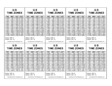 US Time Zone Mini Reference Business Form Template