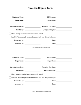 Vacation Request Form Business Form Template
