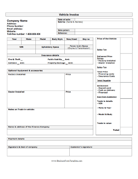Vehicle Invoice Business Form Template