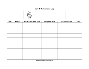 Vehicle Maintenance Log Business Form Template