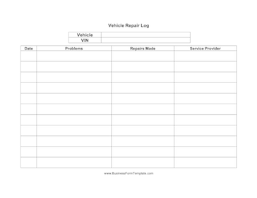 Vehicle Repair Log Business Form Template