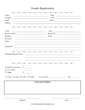 Vendor Registration Form Business Form Template