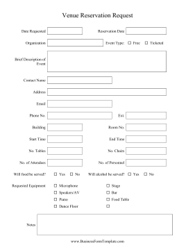 Venue Reservation Request Business Form Template