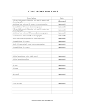 Video Production Rates Business Form Template