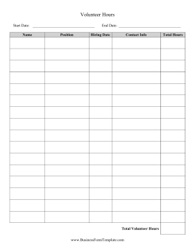 Volunteer Hours Tracker Business Form Template