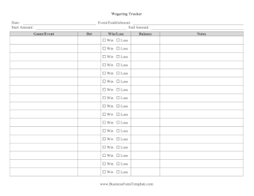 Wagering Tracker Business Form Template