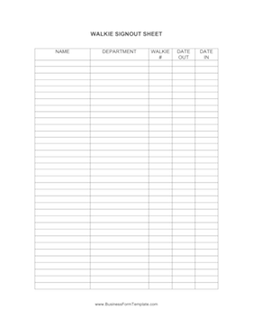 Walkie Signout Sheet Business Form Template