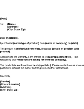 Warranty Claim on a Product Business Form Template