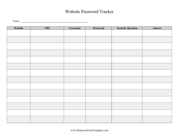 Website Password Tracker Business Form Template