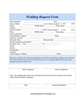 Wedding Request  Form Business Form Template
