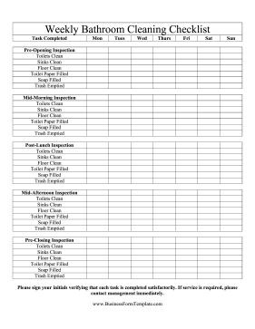 Weekly Bathroom Cleaning Checklist Business Form Template