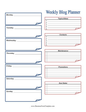 Weekly Blog Planner Business Form Template