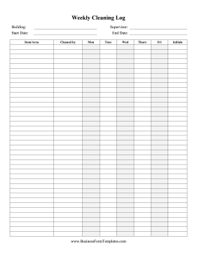 Weekly Cleaning Log Business Form Template