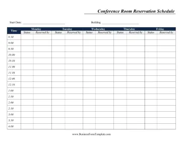Weekly Conference Room Reservation Business Form Template