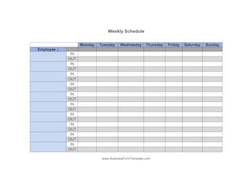 Weekly Schedule By Name Business Form Template