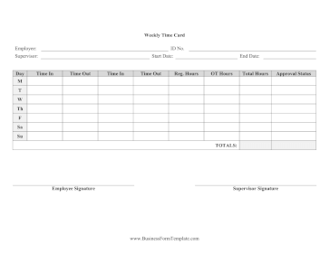 Weekly Time Card With Approval Business Form Template