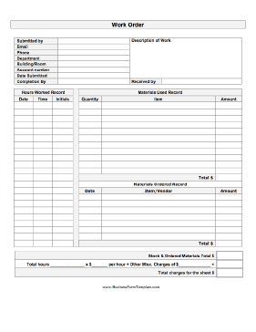 Work Order Business Form Template