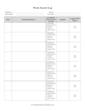 Work Search Log Business Form Template