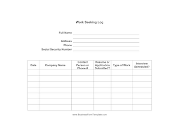 Work Seeking Log Business Form Template