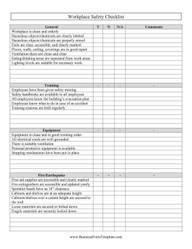 Workplace Safety Checklist Business Form Template