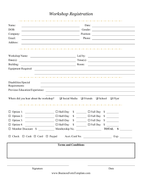 Workshop Registration Form Business Form Template