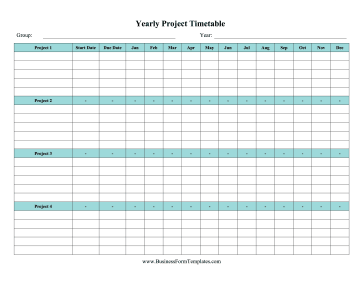 Yearly Multiple Project Timetable Business Form Template